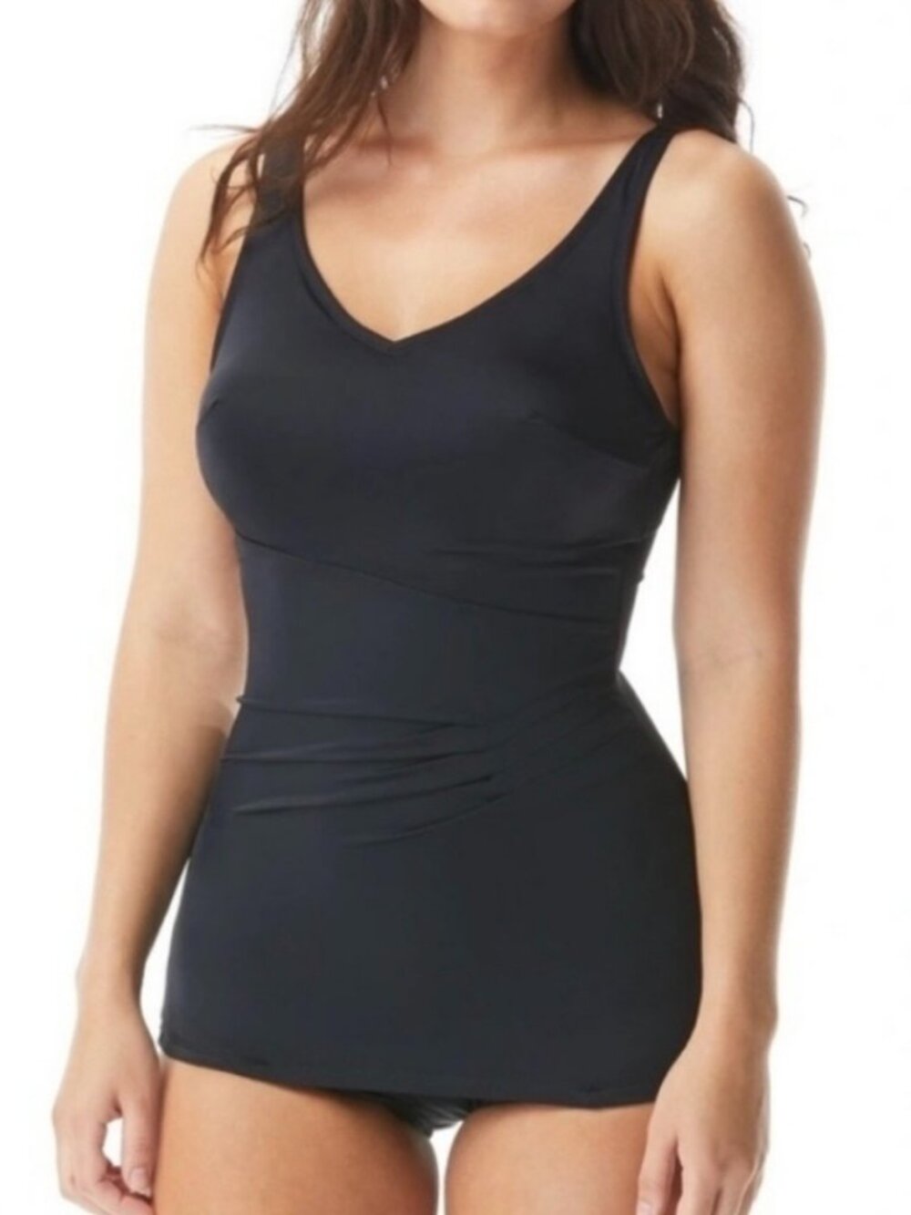 Roxanne Bra Sized Pleated Sheath One Piece Swimsuit Size 40D Cup Black Classic